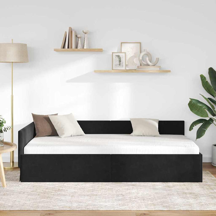 Hjørnesengramme med hovedgærde Sort 80 cm x 200 cm Fløjl