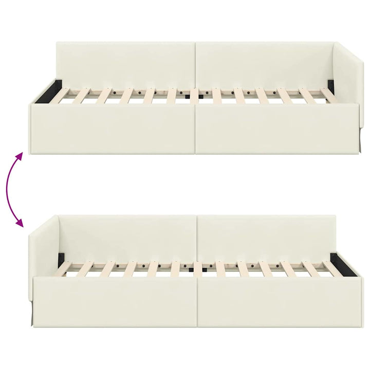 Hjørnesengramme med hovedgærde Creme 80 cm x 200 cm Fløjl