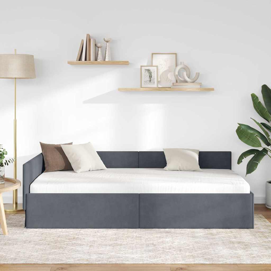 Hjørnesengramme med hovedgærde Mørkegrå 90 cm x 190 cm Fløjl