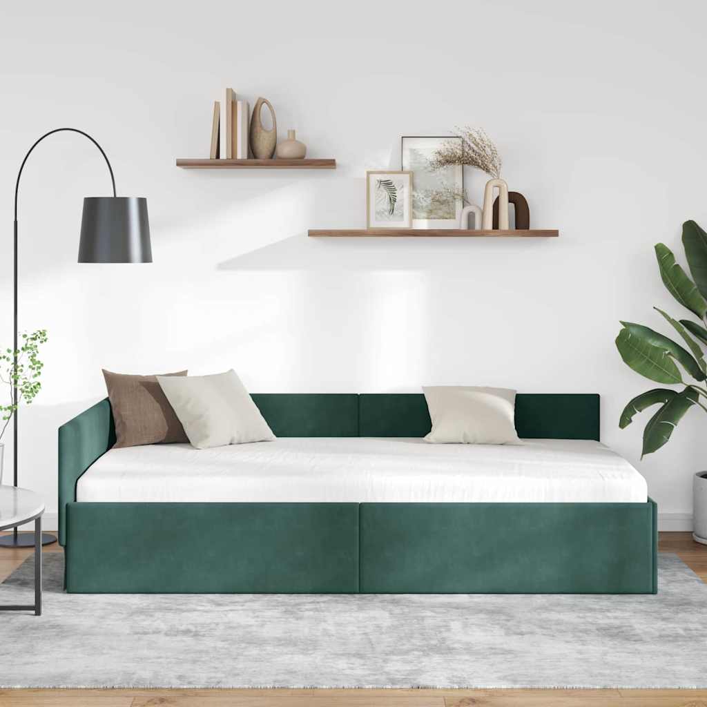 Hjørnesengramme med hovedgærde Mørkegrøn 90 cm x 190 cm Fløjl