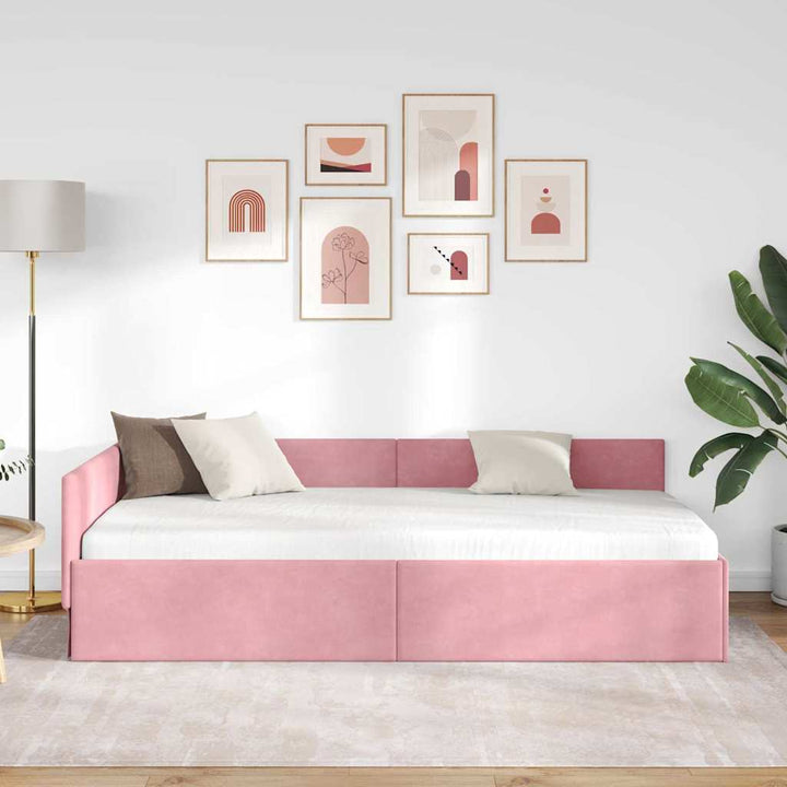 Hjørnesengramme med hovedgærde Lyserød 90 cm x 190 cm Fløjl