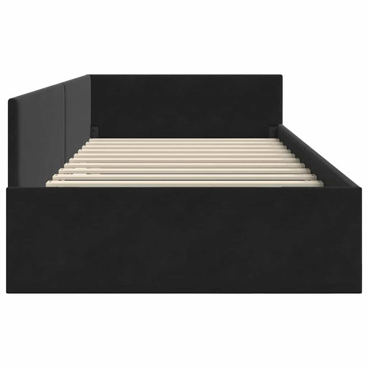 Hjørnesengramme med hovedgærde Sort 90 cm x 190 cm Fløjl