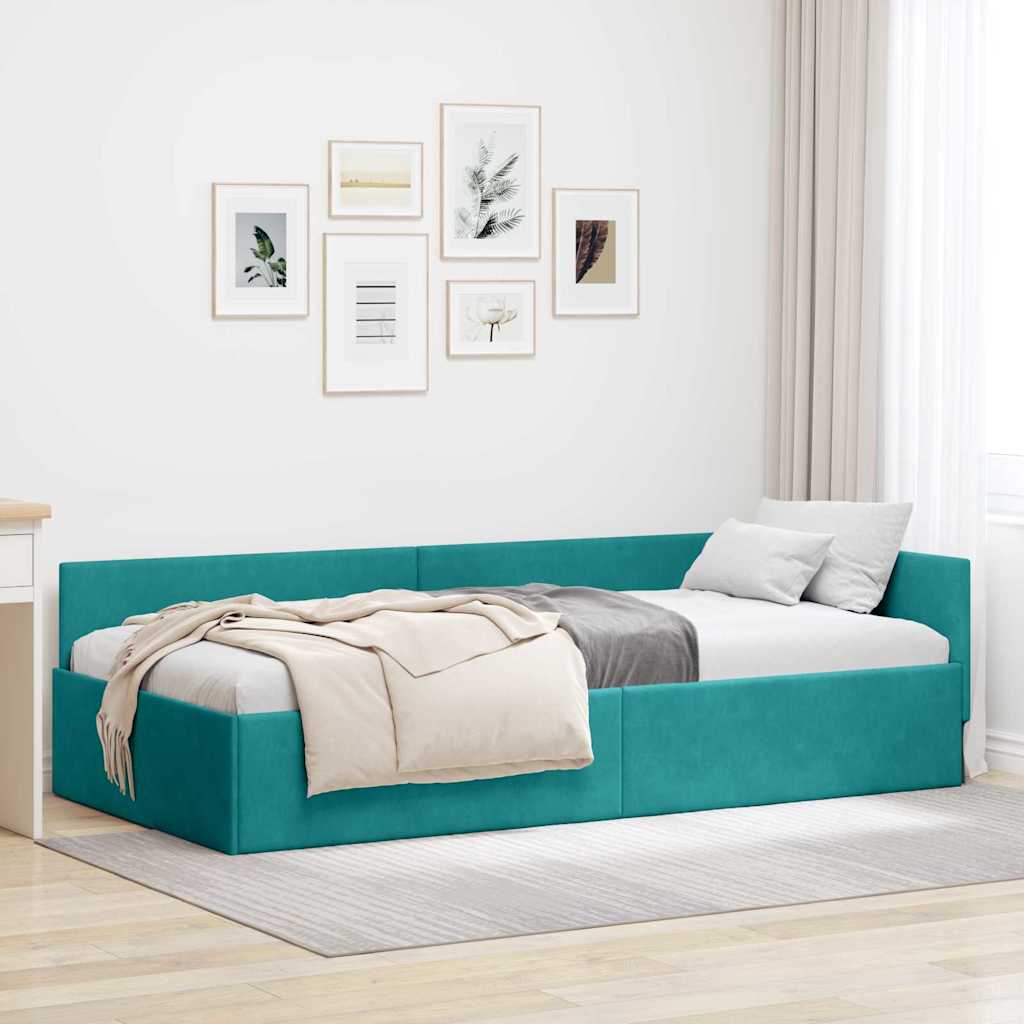 Hjørnesengramme med hovedgærde Turkis 90 cm x 190 cm Fløjl