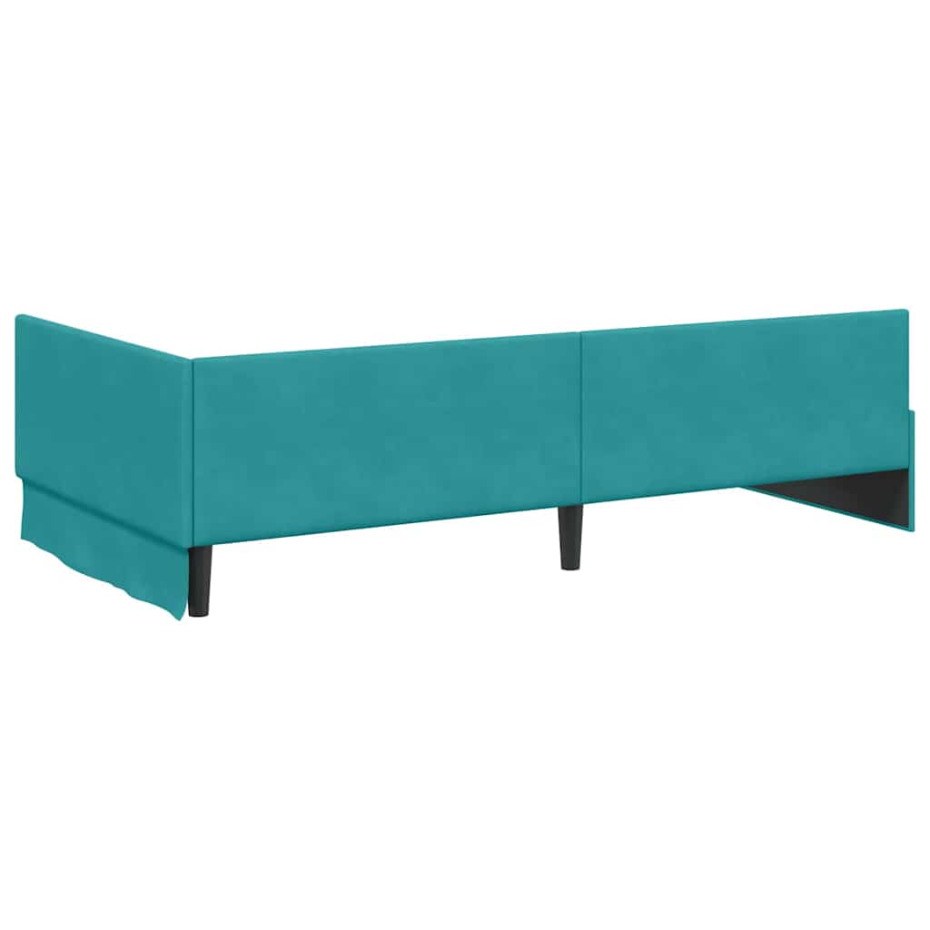 Hjørnesengramme med hovedgærde Turkis 90 cm x 190 cm Fløjl
