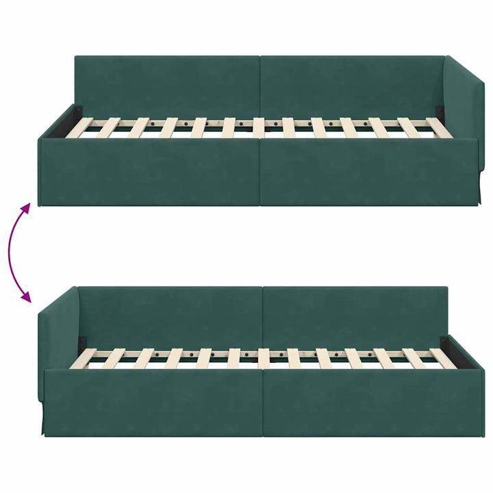 Hjørnesengramme med hovedgærde Mørkegrøn 90 cm x 200 cm Fløjl