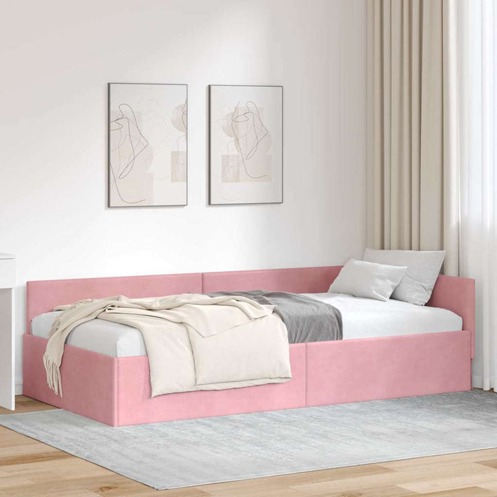 Hjørnesengramme med hovedgærde Lyserød 90 cm x 200 cm Fløjl