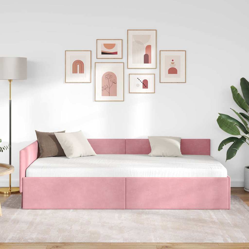 Hjørnesengramme med hovedgærde Lyserød 90 cm x 200 cm Fløjl
