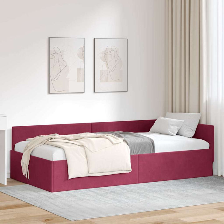Hjørnesengramme med hovedgærde Vinrød 90 cm x 200 cm Fløjl