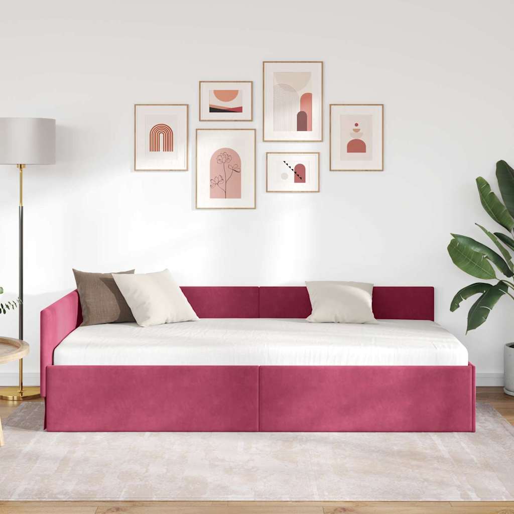 Hjørnesengramme med hovedgærde Vinrød 90 cm x 200 cm Fløjl