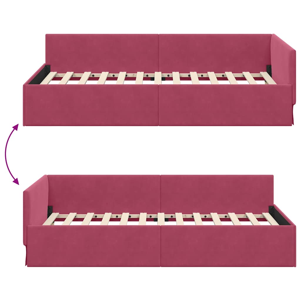 Hjørnesengramme med hovedgærde Vinrød 90 cm x 200 cm Fløjl