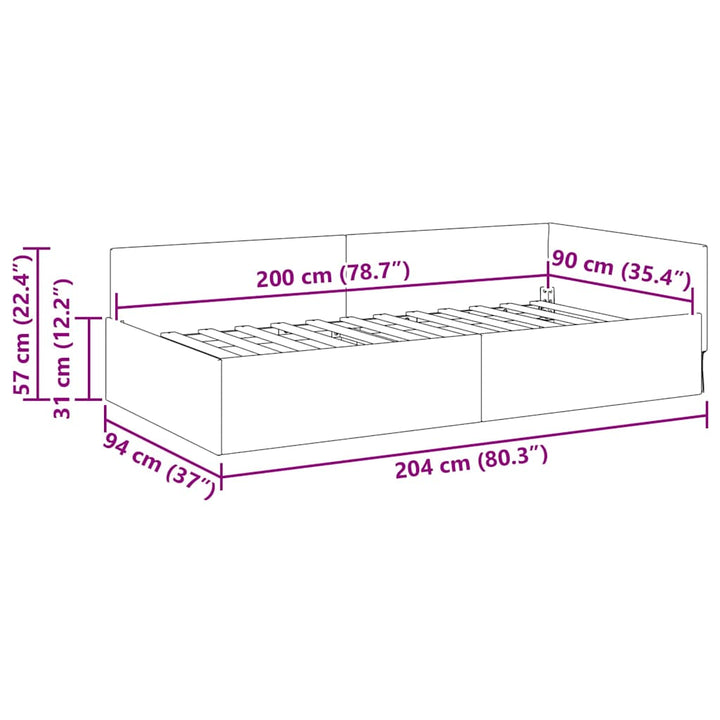 Hjørnesengramme med hovedgærde Vinrød 90 cm x 200 cm Fløjl