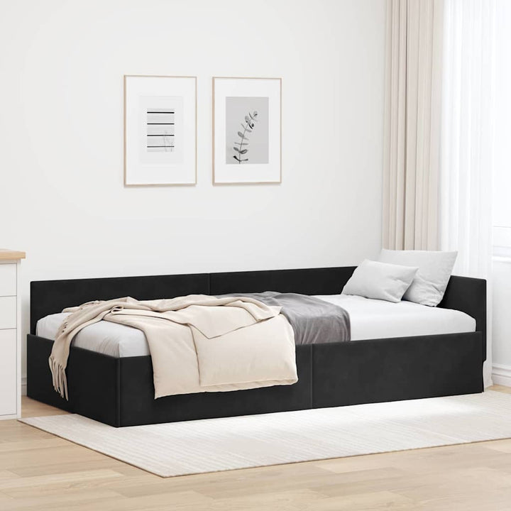 Hjørnesengramme med hovedgærde Sort 90 cm x 200 cm Fløjl