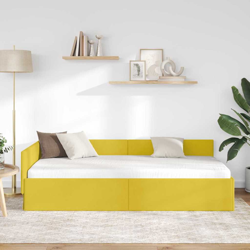 Hjørnesengramme Gul 90 x 200 cm Fløjl