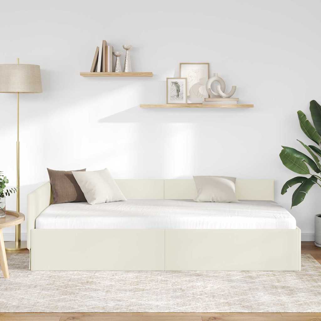 Hjørnesengramme med hovedgærde Creme 90 cm x 200 cm Fløjl