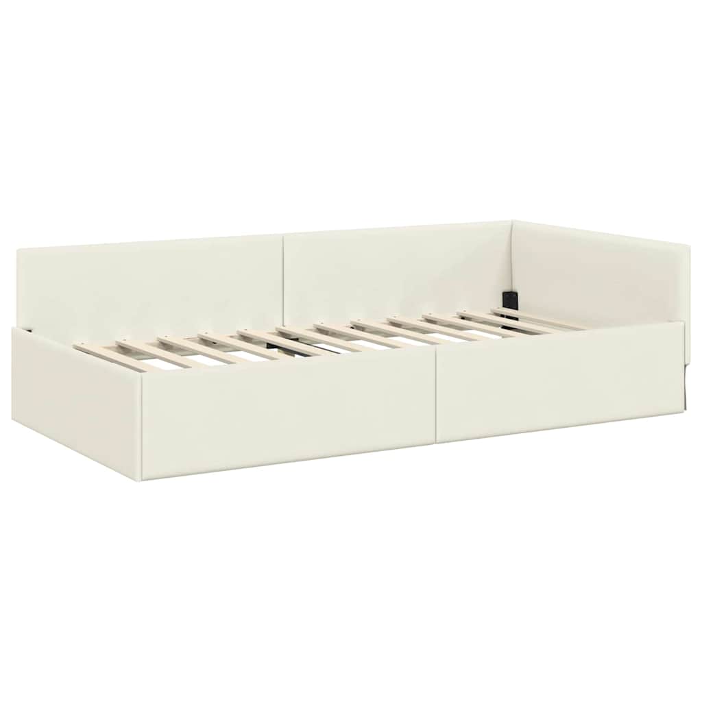 Hjørnesengramme med hovedgærde Creme 90 cm x 200 cm Fløjl