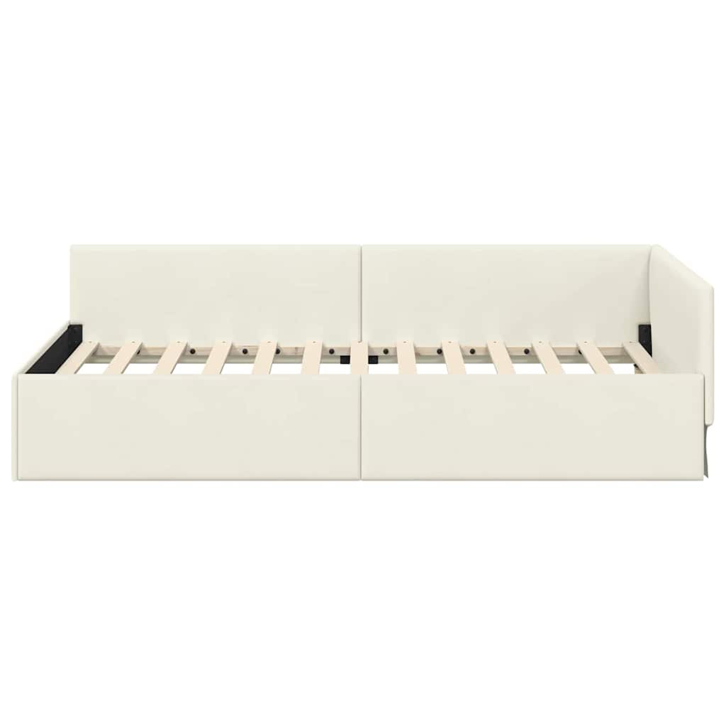 Hjørnesengramme med hovedgærde Creme 90 cm x 200 cm Fløjl