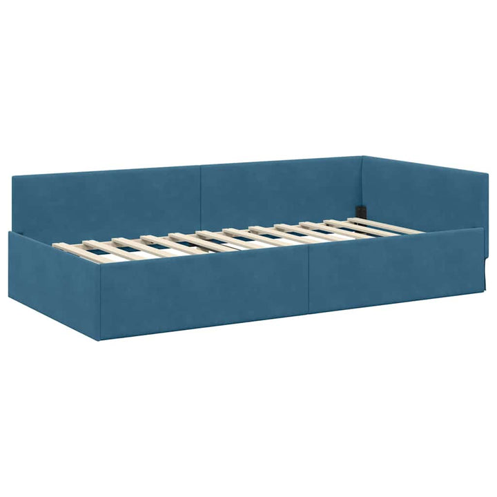 Hjørnesengramme med hovedgærde Blå 100 cm x 200 cm Fløjl