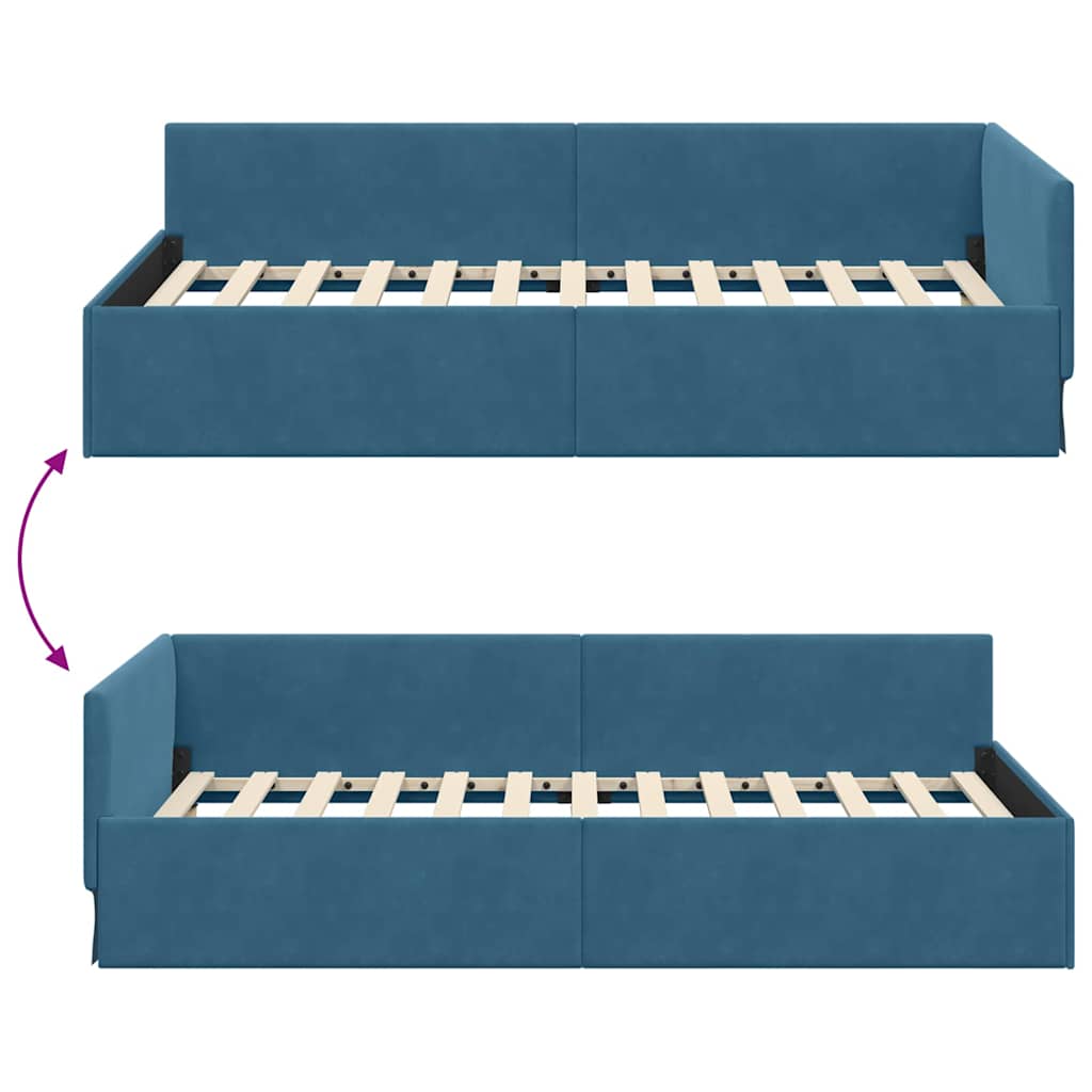 Hjørnesengramme med hovedgærde Blå 100 cm x 200 cm Fløjl