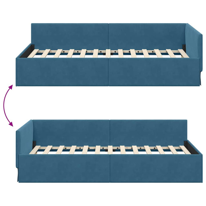 Hjørnesengramme med hovedgærde Blå 100 cm x 200 cm Fløjl