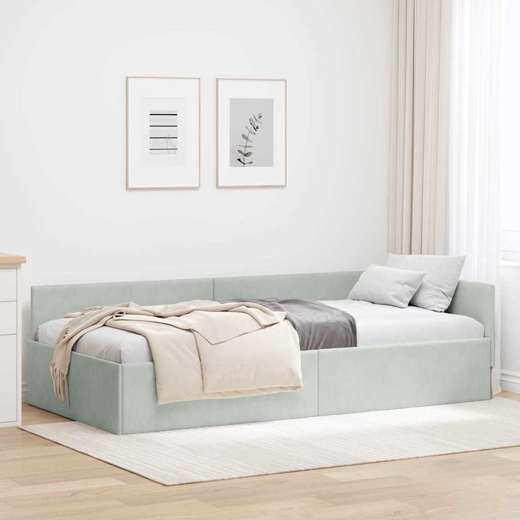 Hjørnesengramme Lysegrå 100 x 200 cm Fløjl