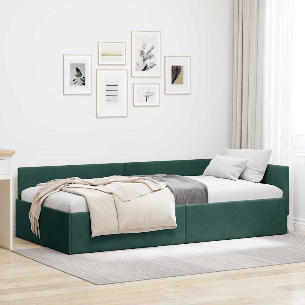 Hjørnesengramme med hovedgærde Mørkegrøn 100 cm x 200 cm Fløjl