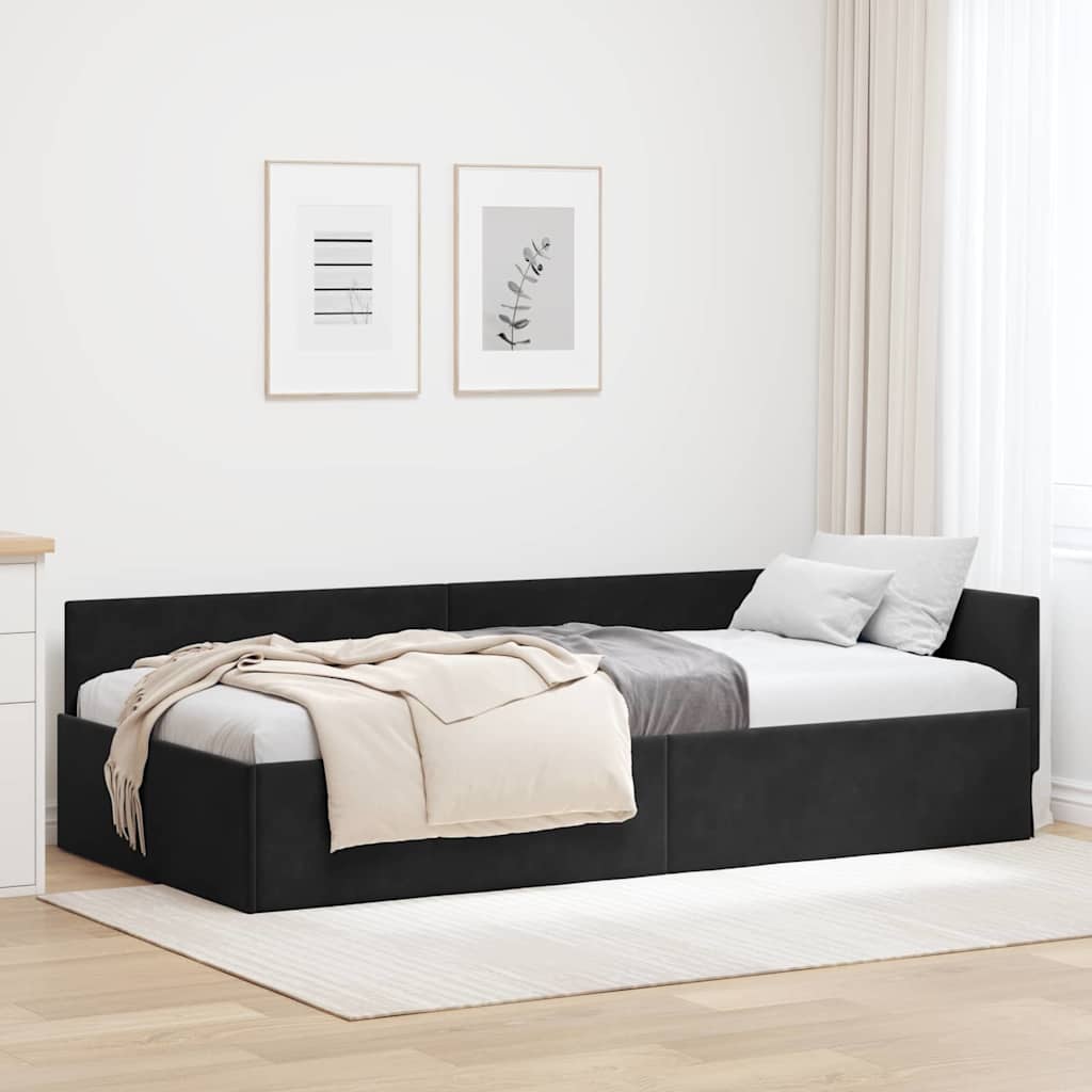Hjørnesengramme med hovedgærde Sort 100 cm x 200 cm Fløjl