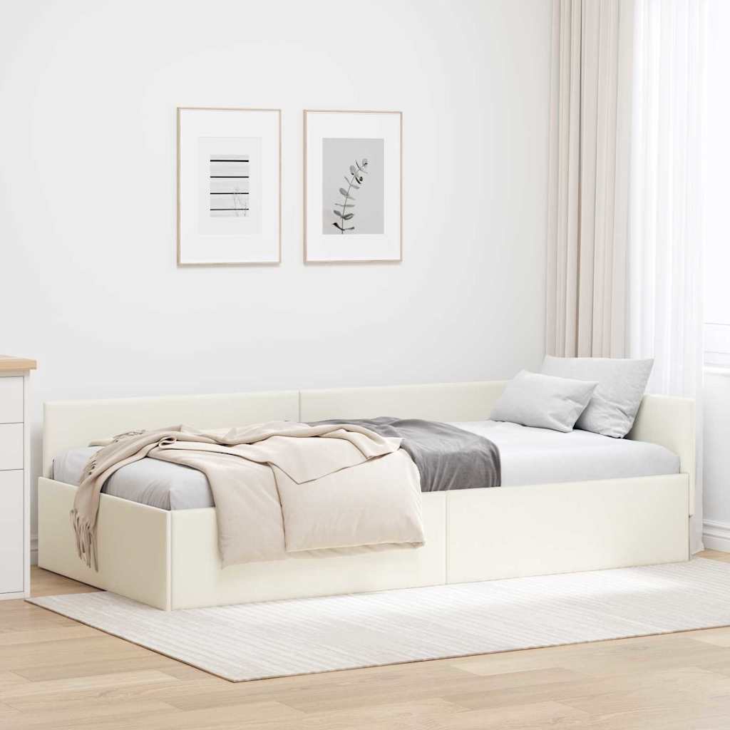 Hjørnesengramme med hovedgærde Creme 100 cm x 200 cm Fløjl
