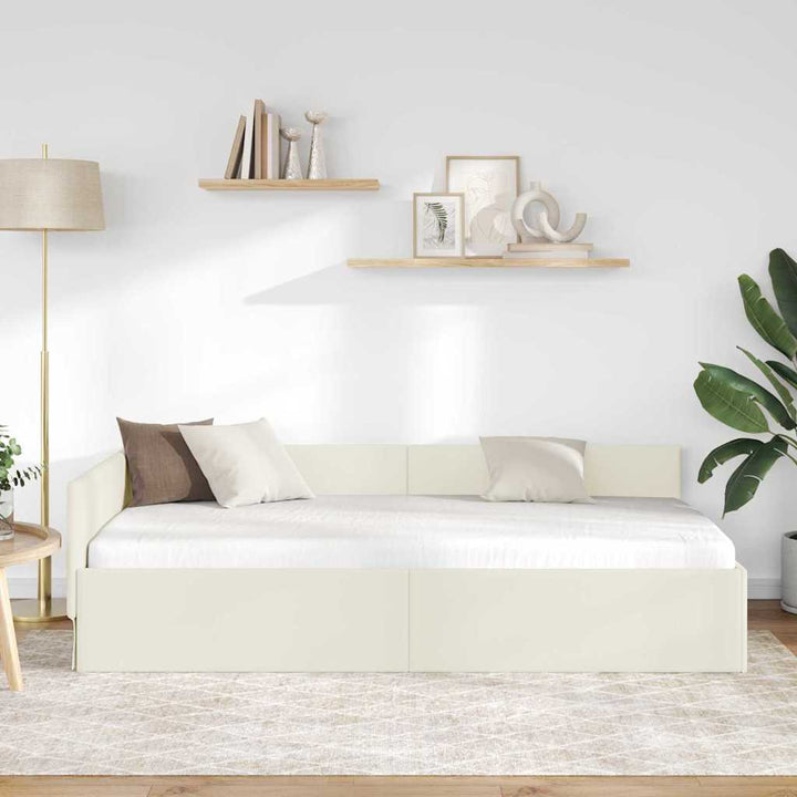 Hjørnesengramme med hovedgærde Creme 100 cm x 200 cm Fløjl