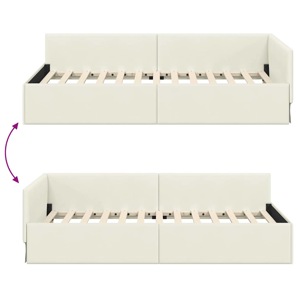 Hjørnesengramme med hovedgærde Creme 100 cm x 200 cm Fløjl