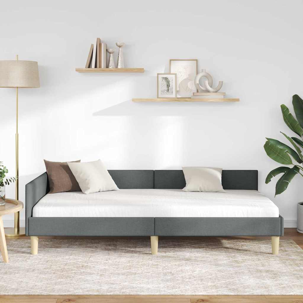 Hjørnesengramme Mørkegrå 90 x 200 cm Stof