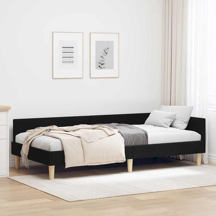Hjørnesengramme Sort 90 x 200 cm Stof