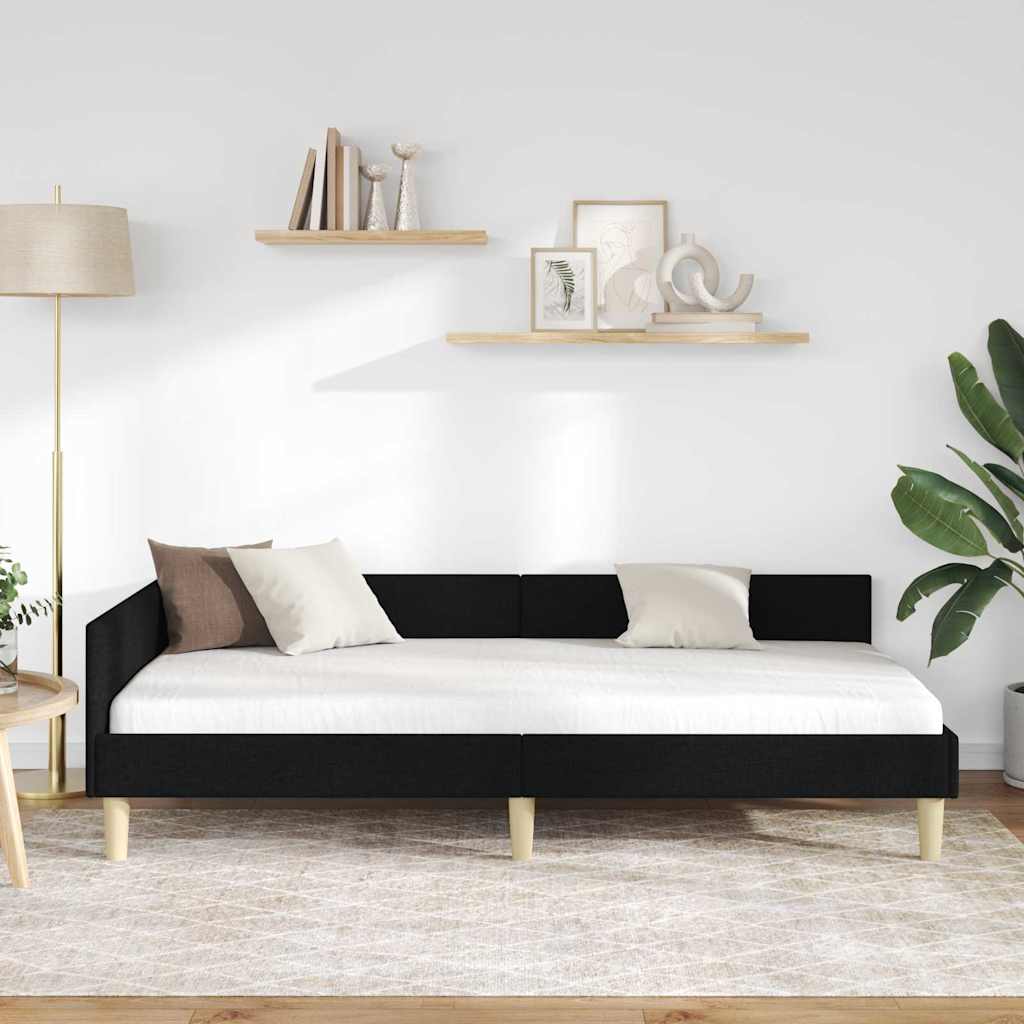 Hjørnesengramme Sort 90 x 200 cm Stof