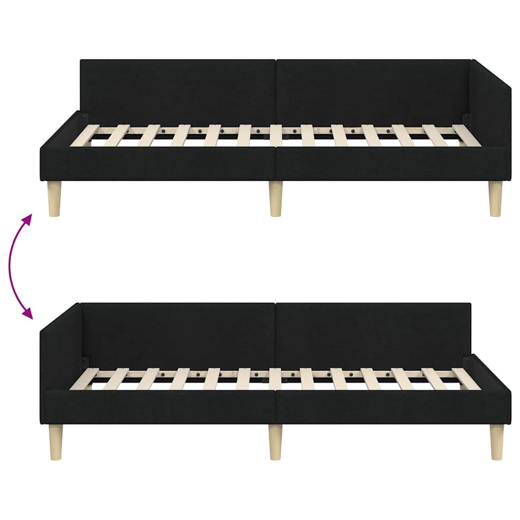 Hjørnesengramme Sort 90 x 200 cm Stof