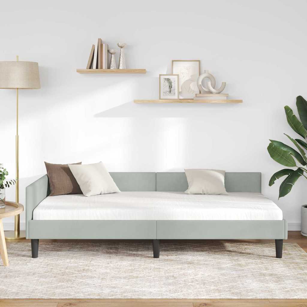 Hjørnesengramme med hovedgærde Lysegrå 80 cm x 200 cm Fløjl