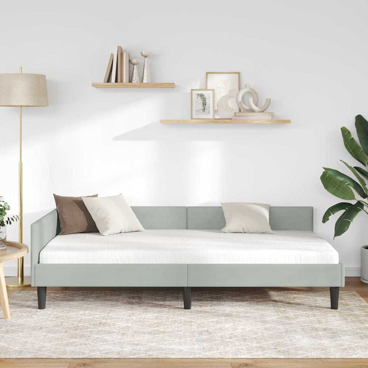 Hjørnesengramme med hovedgærde Lysegrå 80 cm x 200 cm Fløjl