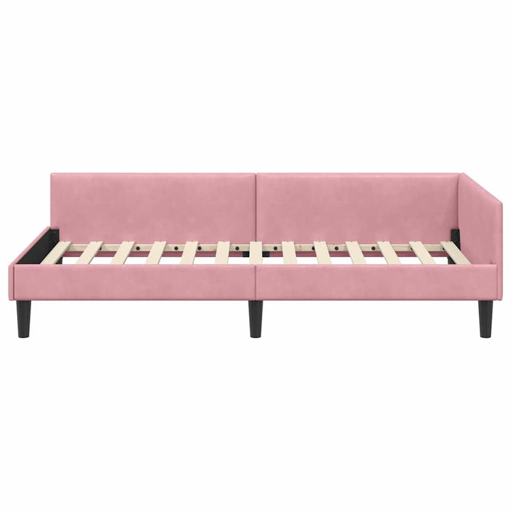 Hjørnesengramme med hovedgærde Lyserød 80 cm x 200 cm Fløjl