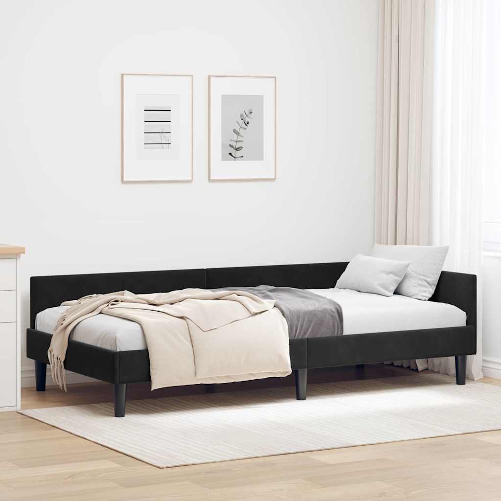 Hjørnesengramme med hovedgærde Sort 80 cm x 200 cm Fløjl