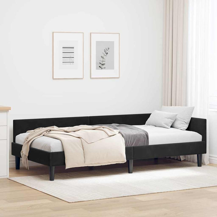 Hjørnesengramme med hovedgærde Sort 80 cm x 200 cm Fløjl