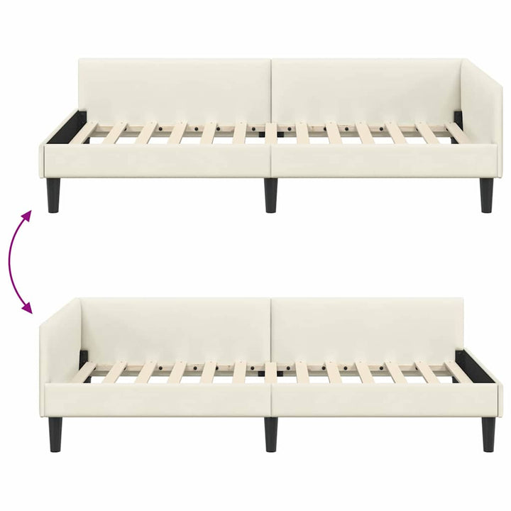 Hjørnesengramme med hovedgærde Creme 80 cm x 200 cm Fløjl