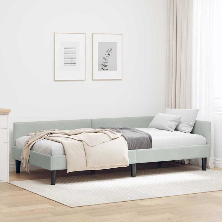 Hjørnesengramme med hovedgærde Lysegrå 90 cm x 190 cm Fløjl