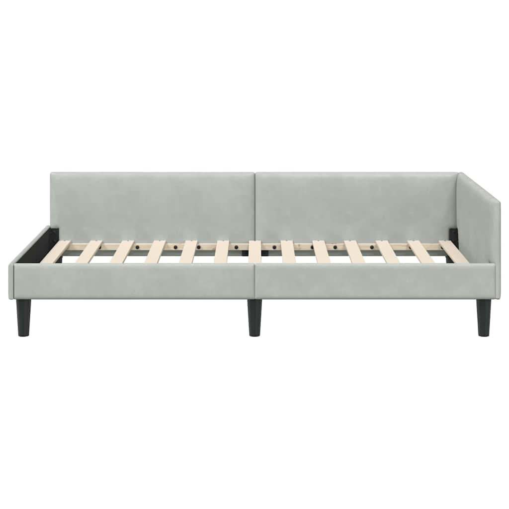 Hjørnesengramme med hovedgærde Lysegrå 90 cm x 190 cm Fløjl
