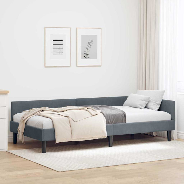 Hjørnesengramme med hovedgærde Mørkegrå 90 cm x 190 cm Fløjl