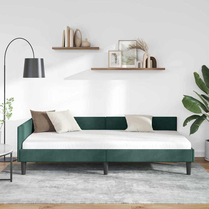 Hjørnesengramme Mørkegrøn 90 x 190 cm Fløjl