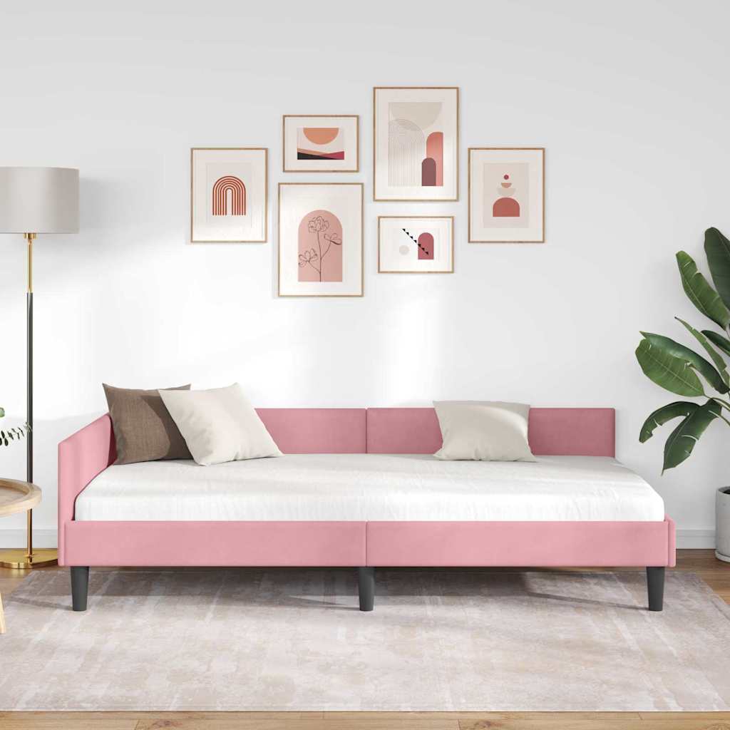 Hjørnesengramme med hovedgærde Lyserød 90 cm x 190 cm Fløjl