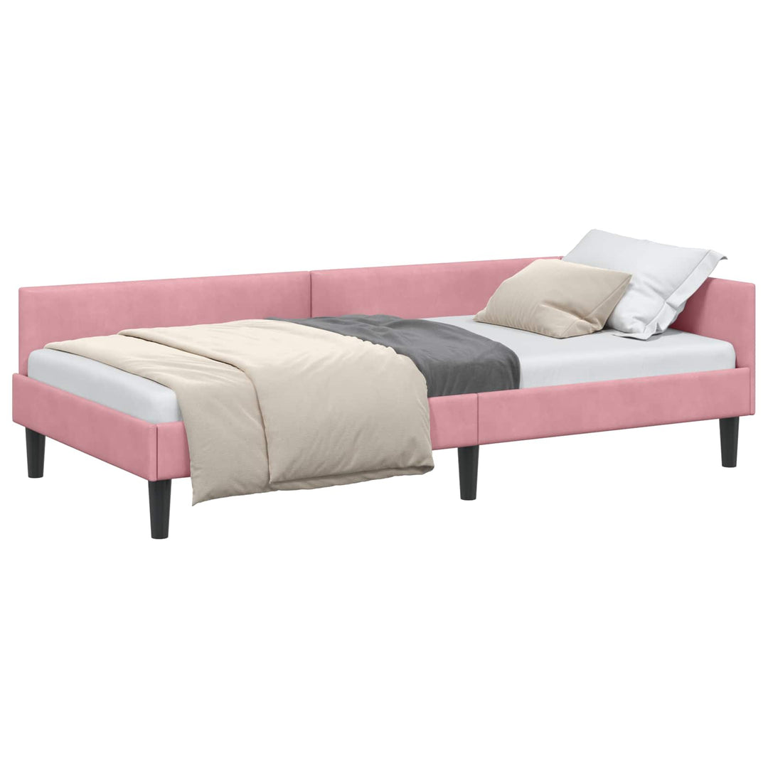 Hjørnesengramme med hovedgærde Lyserød 90 cm x 190 cm Fløjl