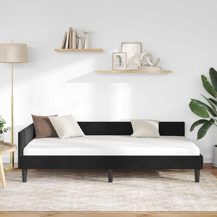 Hjørnesengramme med hovedgærde Sort 90 cm x 190 cm Fløjl