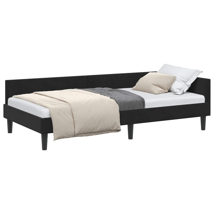 Hjørnesengramme med hovedgærde Sort 90 cm x 190 cm Fløjl