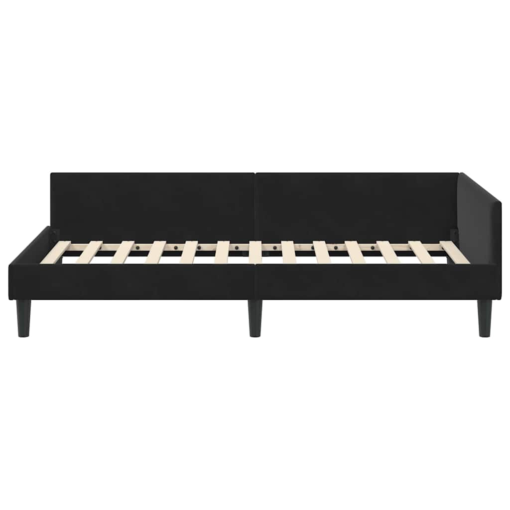 Hjørnesengramme med hovedgærde Sort 90 cm x 190 cm Fløjl