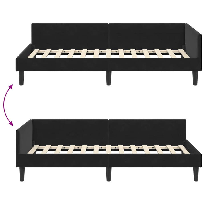 Hjørnesengramme med hovedgærde Sort 90 cm x 190 cm Fløjl