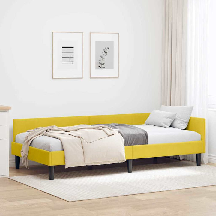 Hjørnesengramme med hovedgærde Gul 90 cm x 190 cm Fløjl